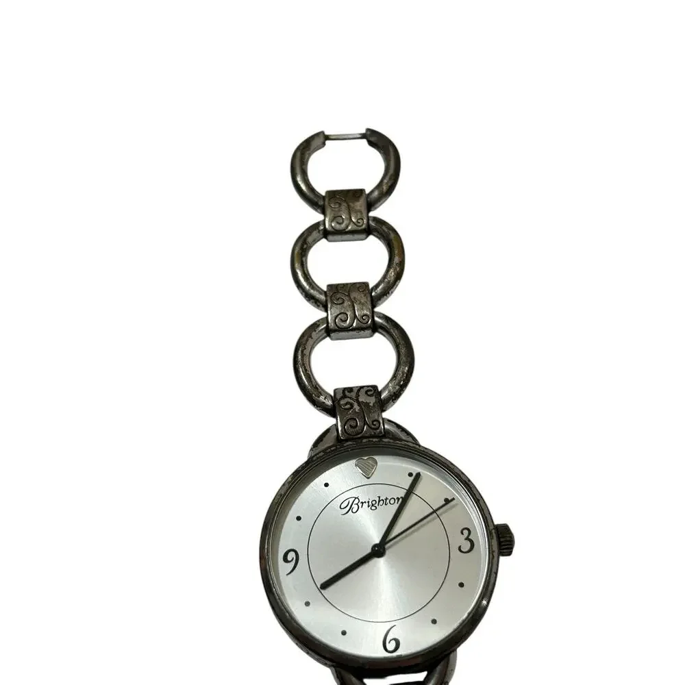 Brighton Watch York Women Silver Tone Link Bracelet w/White Dial Heart READ